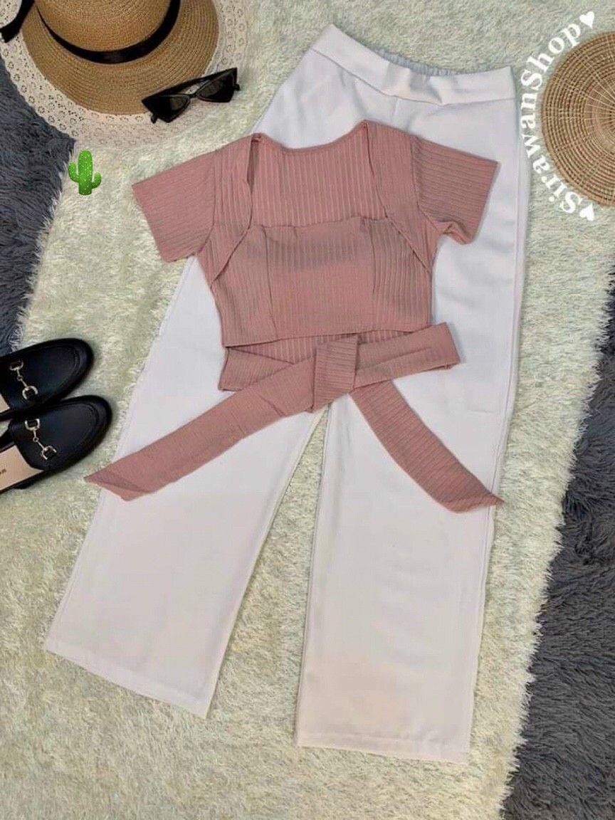 ÁO THUN NỮ ÁO THUN NỮ CROPTOP CỔ VUÔNG ÁO THUN TAY NGẮN ÁO THUN CỘT DÂY NƠ EO FORM 45KG