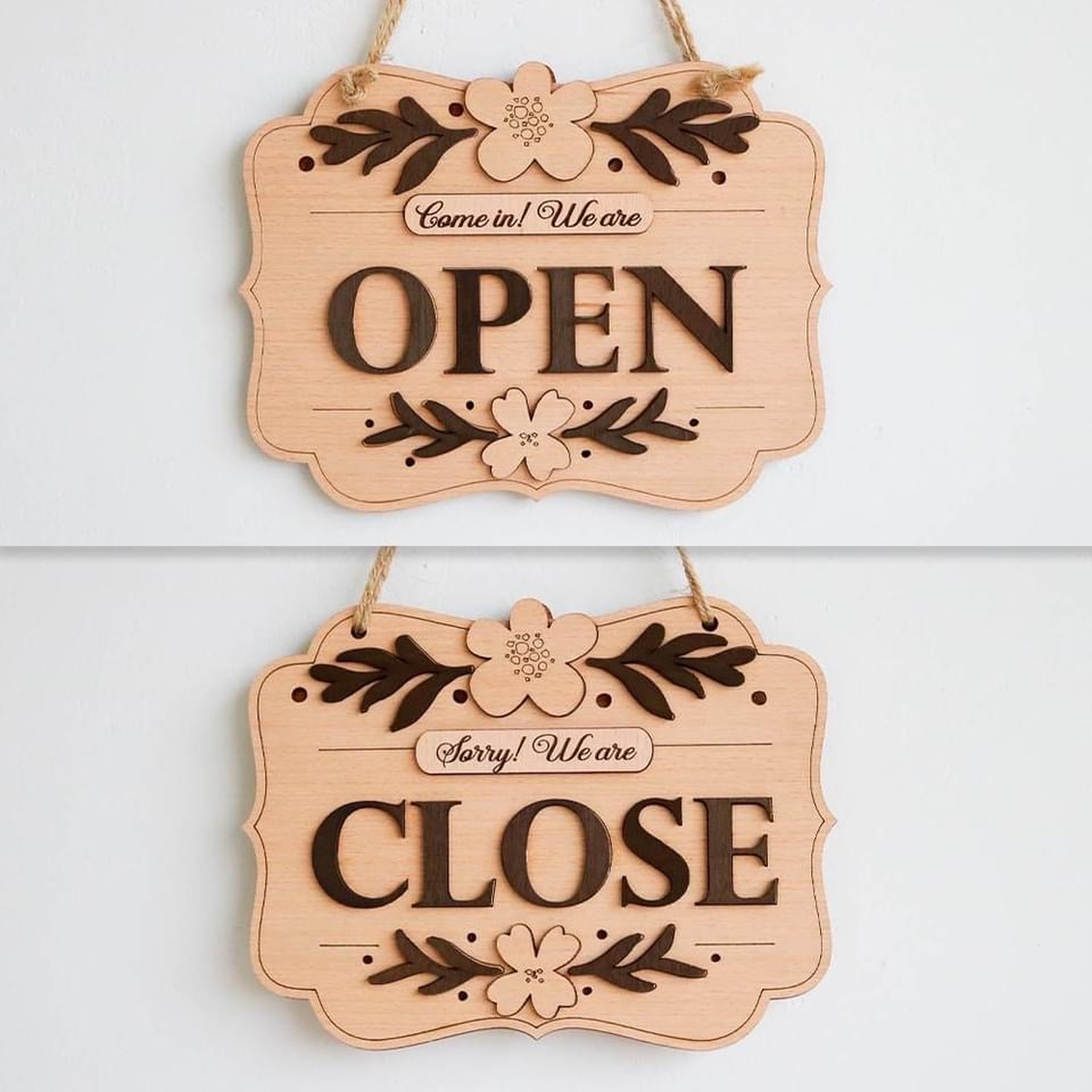 Bảng gỗ decor OPEN CLOSE nhiều mẫu,tặng 2 móc dán .
