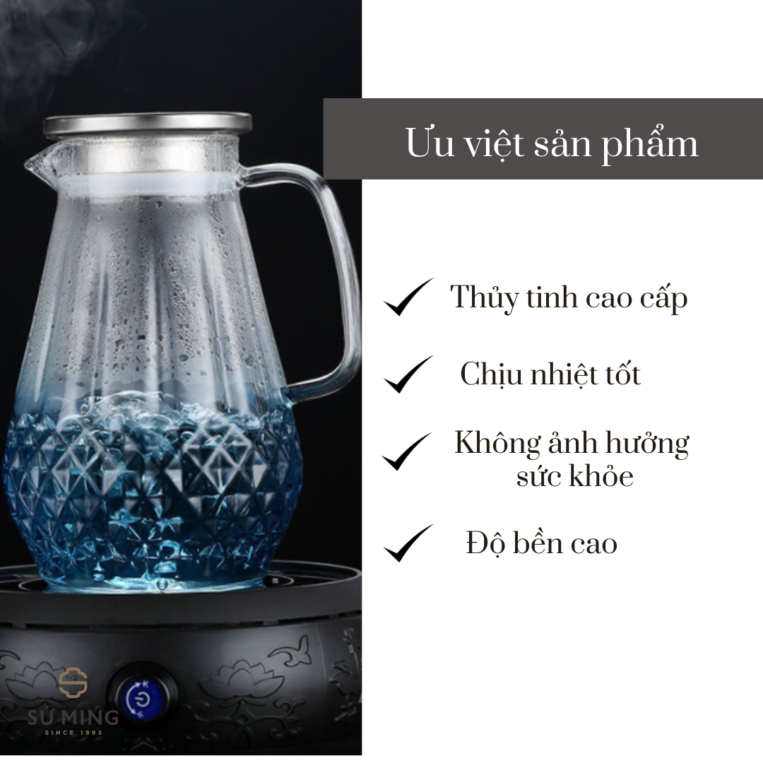 Bình Trà Thuỷ Tinh [CHẤT DÀY] Nắp Inox, Chất Dày