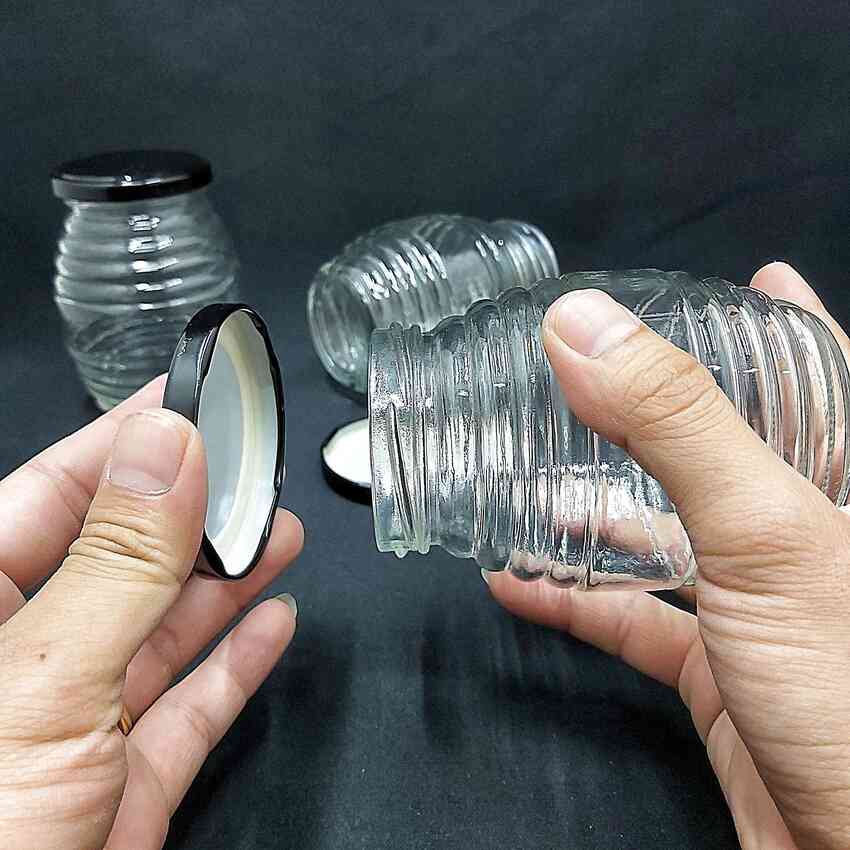 Hũ Thủy Tinh Đựng Gia Vị 350ML (combo 8 cái) con ong nắp thiếc đen – Hũ Đựng Gia Vị Thủy Tinh - Hũ Thủy Tinh Đựng Mật Ong yến chưng