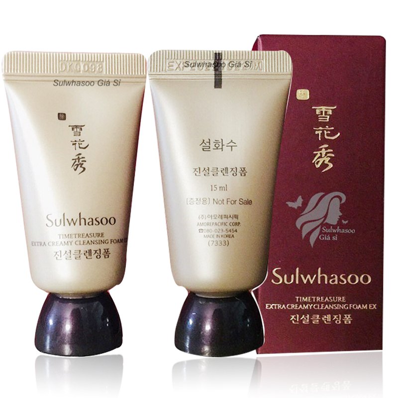 [Set 2 Tuýp] Sữa rửa mặt thông đỏ Sulwhasoo Timetreasure Extra Creamy Cleansing Foam 15ml*2 sạch bã nhờn bụi bẩn sạch lỗ chân lông sulwhasoogiasi