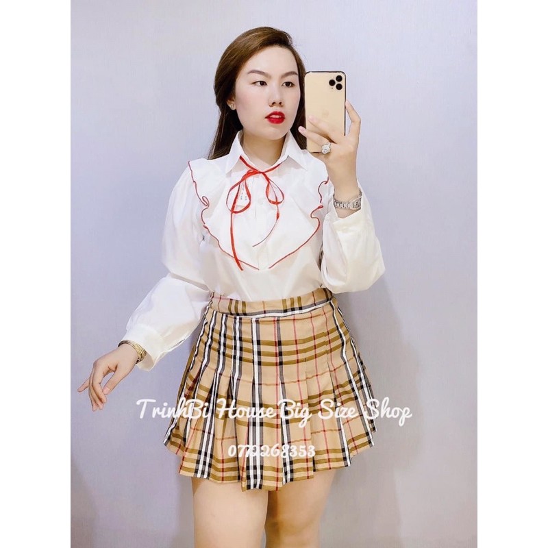 [HCM]Set Áo Sơ Mi + Chân Váy Bigsize 60-90Kg (Có Size Ảnh Thật Bigsize)