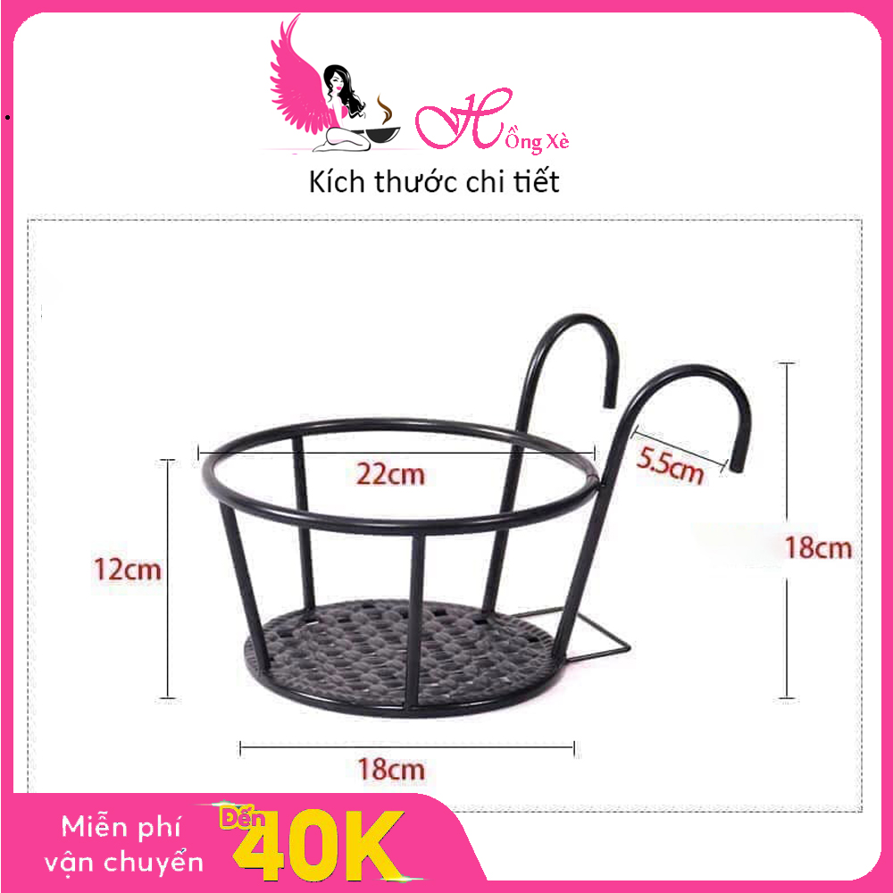 Combo 3 giỏ treo chậu hoa ban công , giỏ sắt treo chậu hoa ban công, chậu treo ban công, kệ treo ban công, móc treo, khung thép, sơn tĩnh điện chính hãng thương hiệu growntech