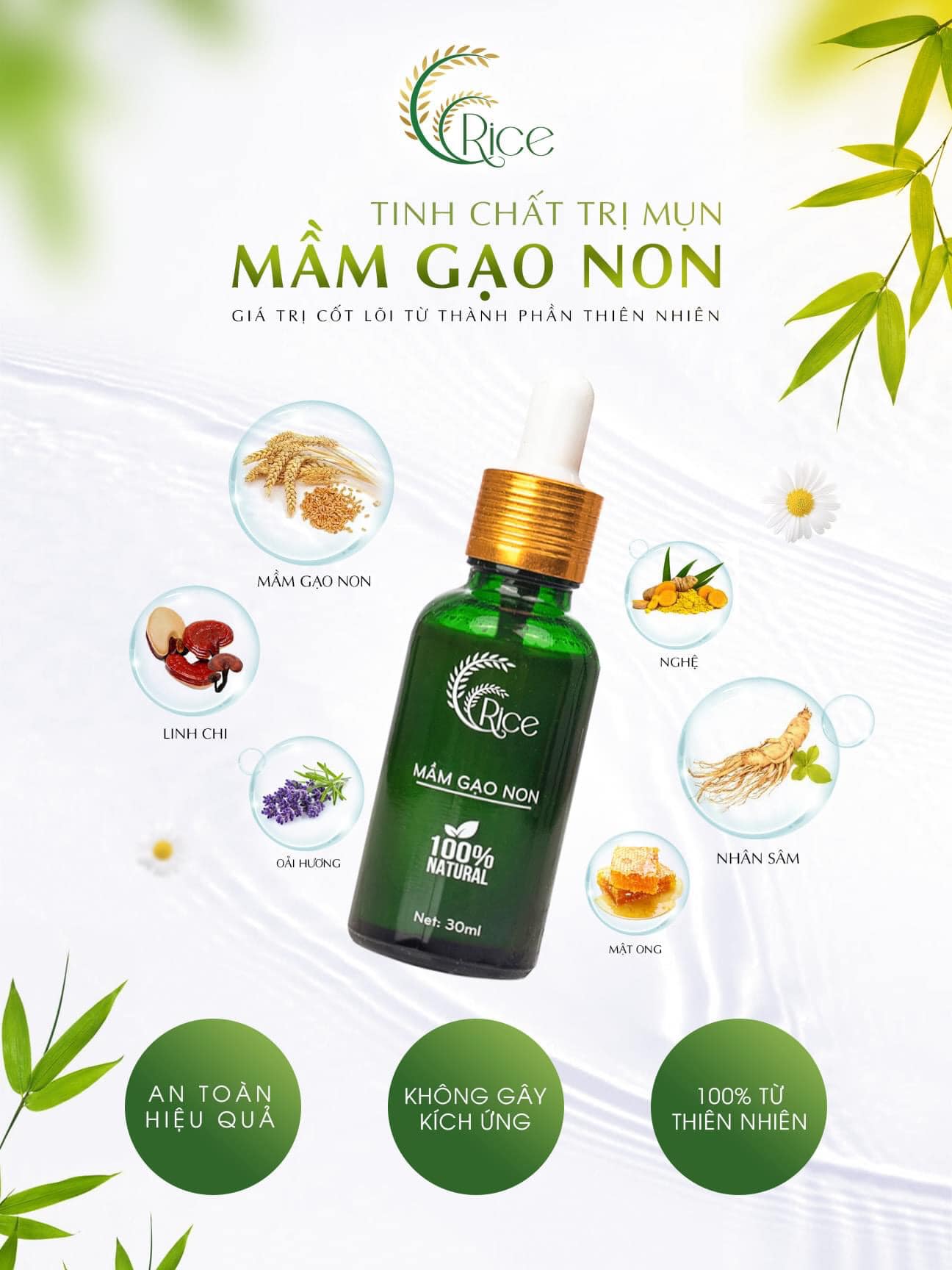 [KÈM QUÀ TẶNG] SERUM RICE MẦM GẠO NON XÓA MỤN MỜ THÂM NÁM SẠM DA