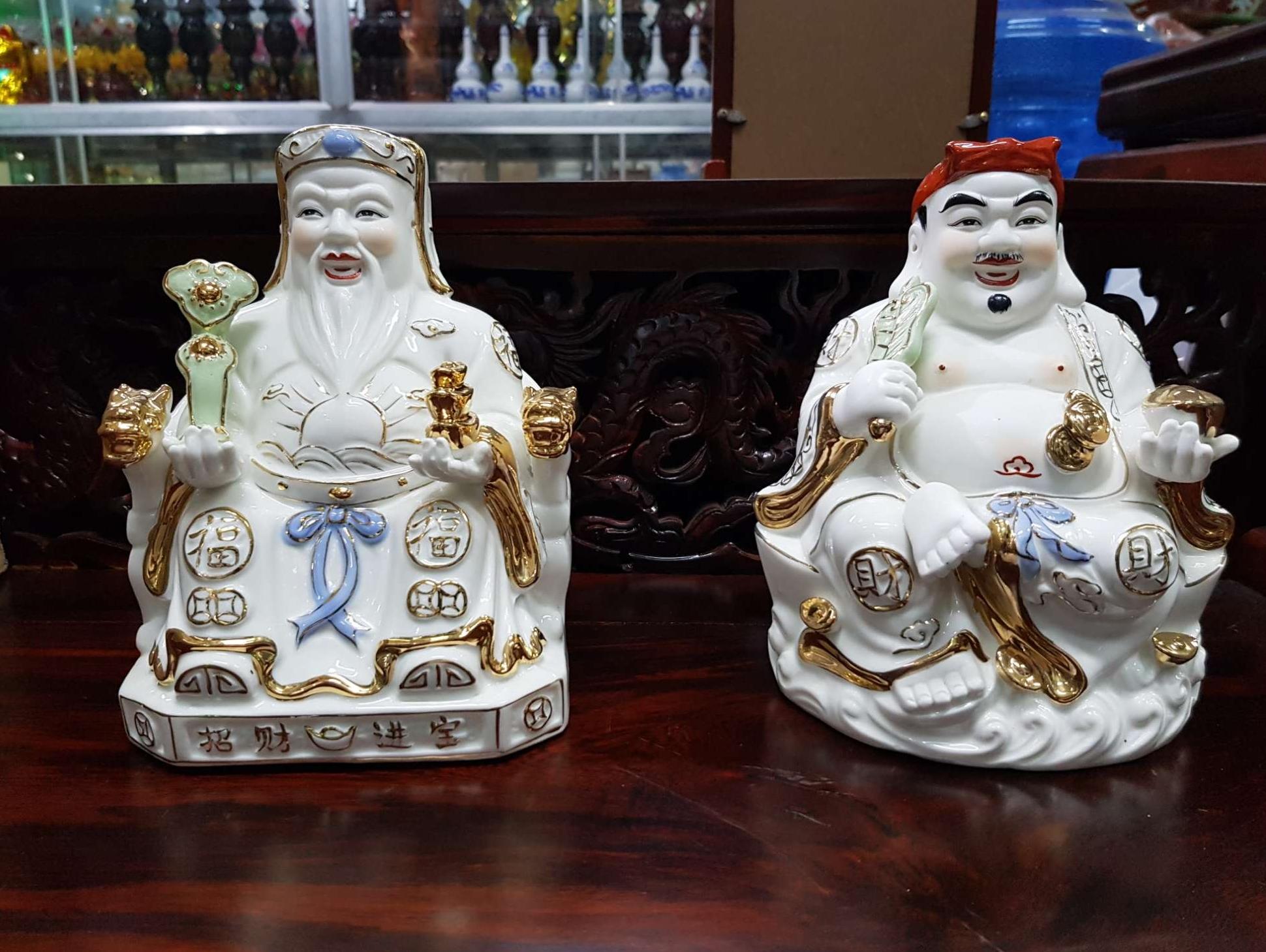 Cặp thần tài ông địa sứ 7in cao 19 cm