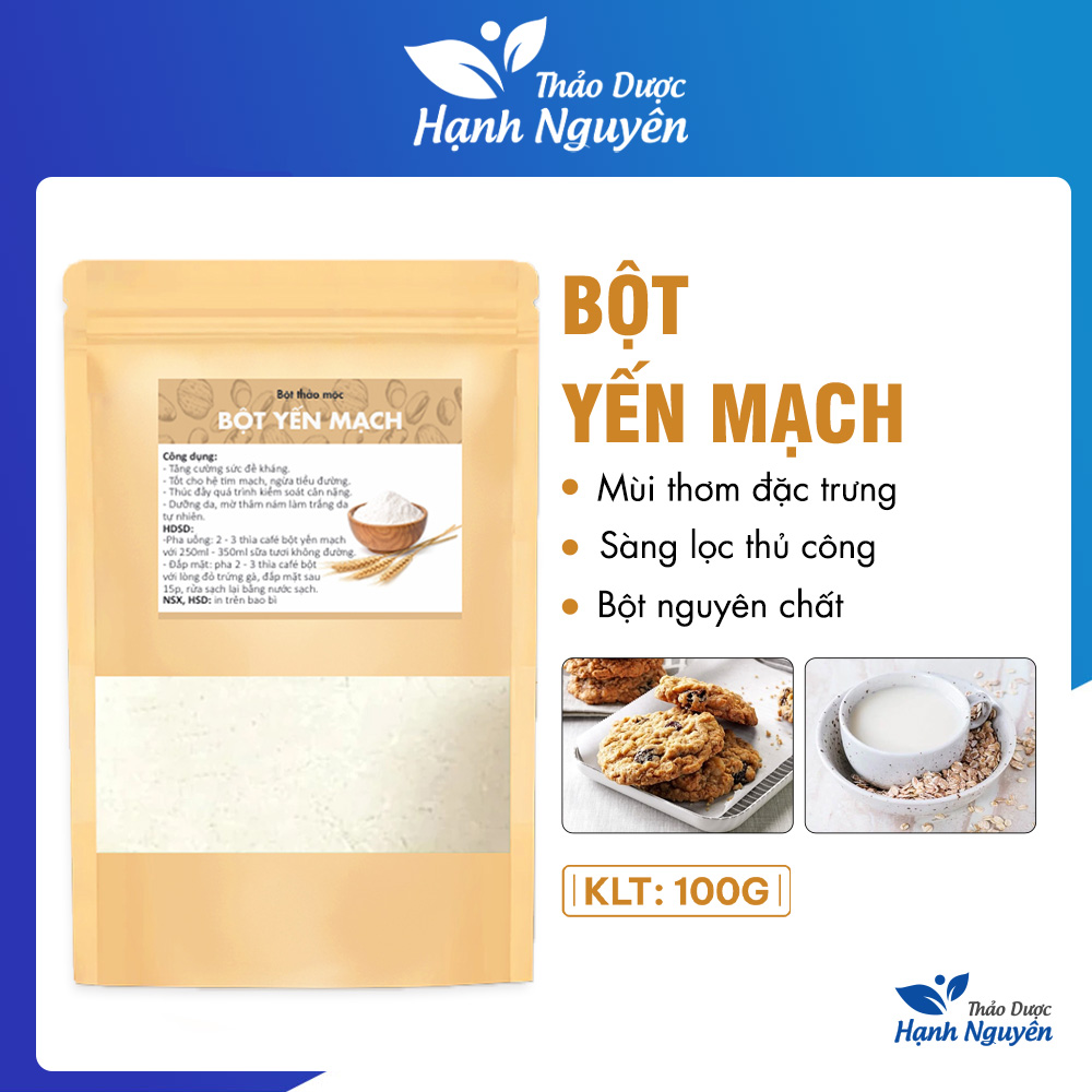 Bột yến mạch 100g, nguyên chất, thơm, mịn, bột đắp mặt dưỡng trắng da, giảm mụn, chống lão hoá