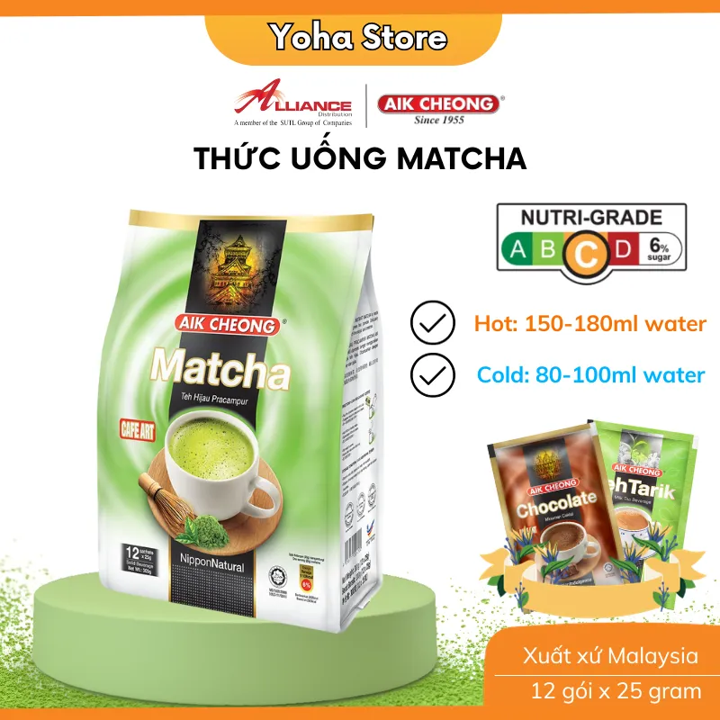 (Chính hãng)  Trà Sữa Vị Trà Xanh Aik Cheong Matcha Café Art (12 Gói x 25g) - nhập khẩu từ Malaysia