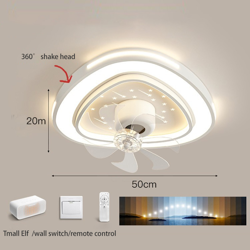 Double shaking head living room super bright rectangular fan light, full spectrum bedroom integrated silent whole house fan light
