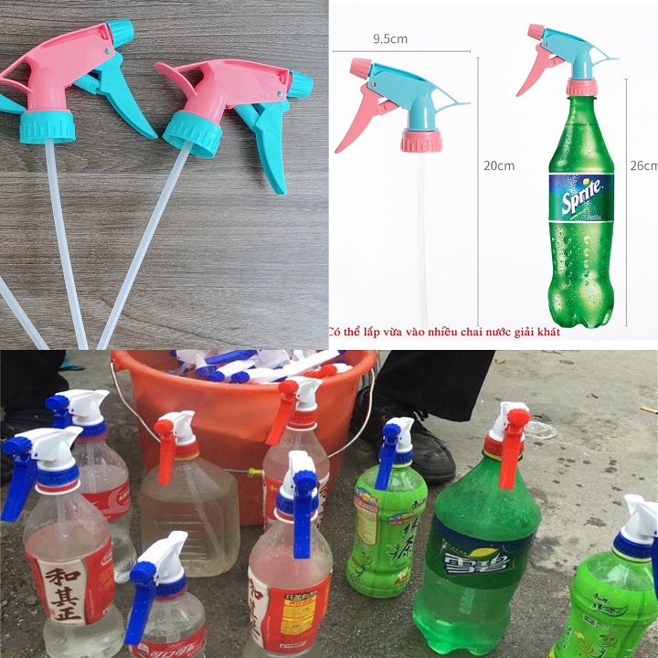Đầu vòi xịt phun sương gắn chai nhựa nhiều màu
