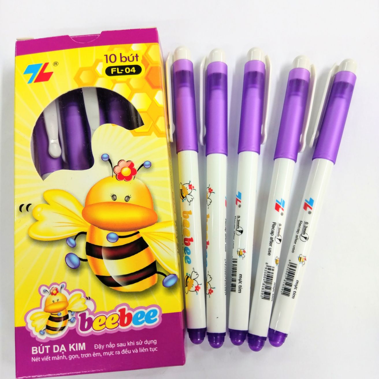 Hộp 10cái bút beebee-Bút dạ kim màu tím