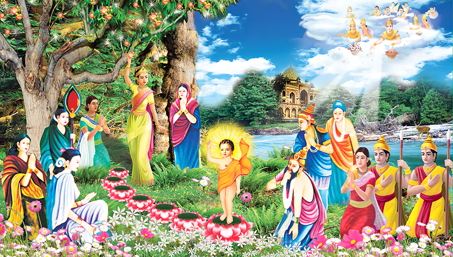 Tranh Phật đản sanh 3 kèm khung và móc treo