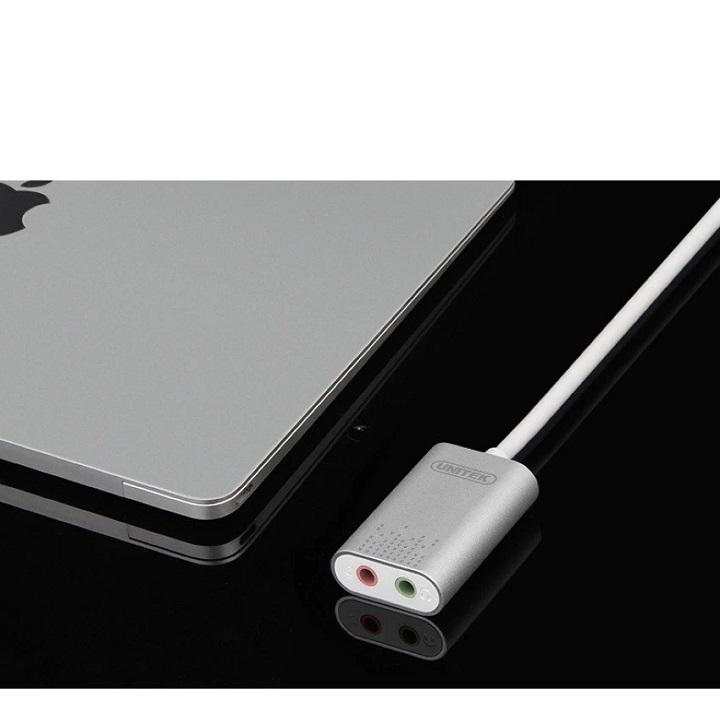 USB 2.0 Sound Unitek Y - 247 ra 2 cổng jack 3.5mm audio và mic (Trắng)