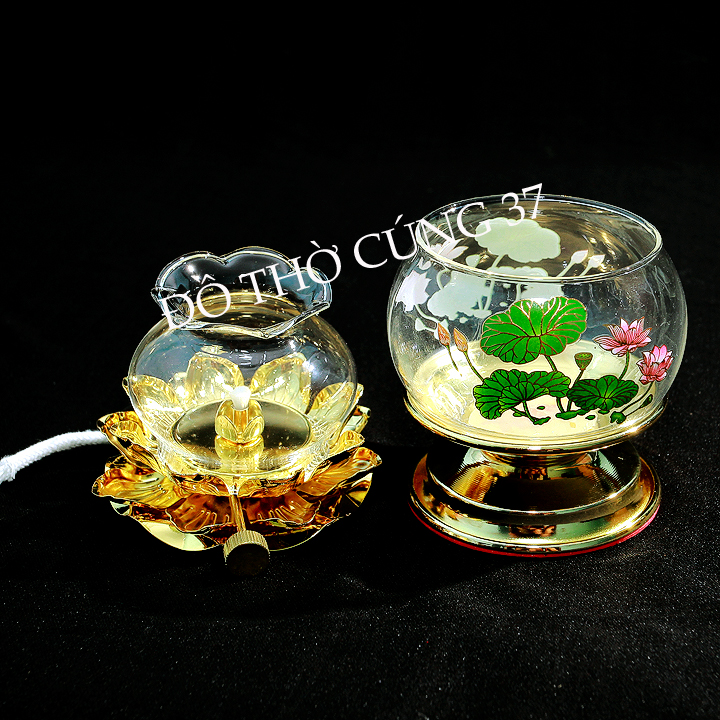 ĐÈN DẦU LƯU LY THỦY TINH 02 [ BÔNG SEN ]
