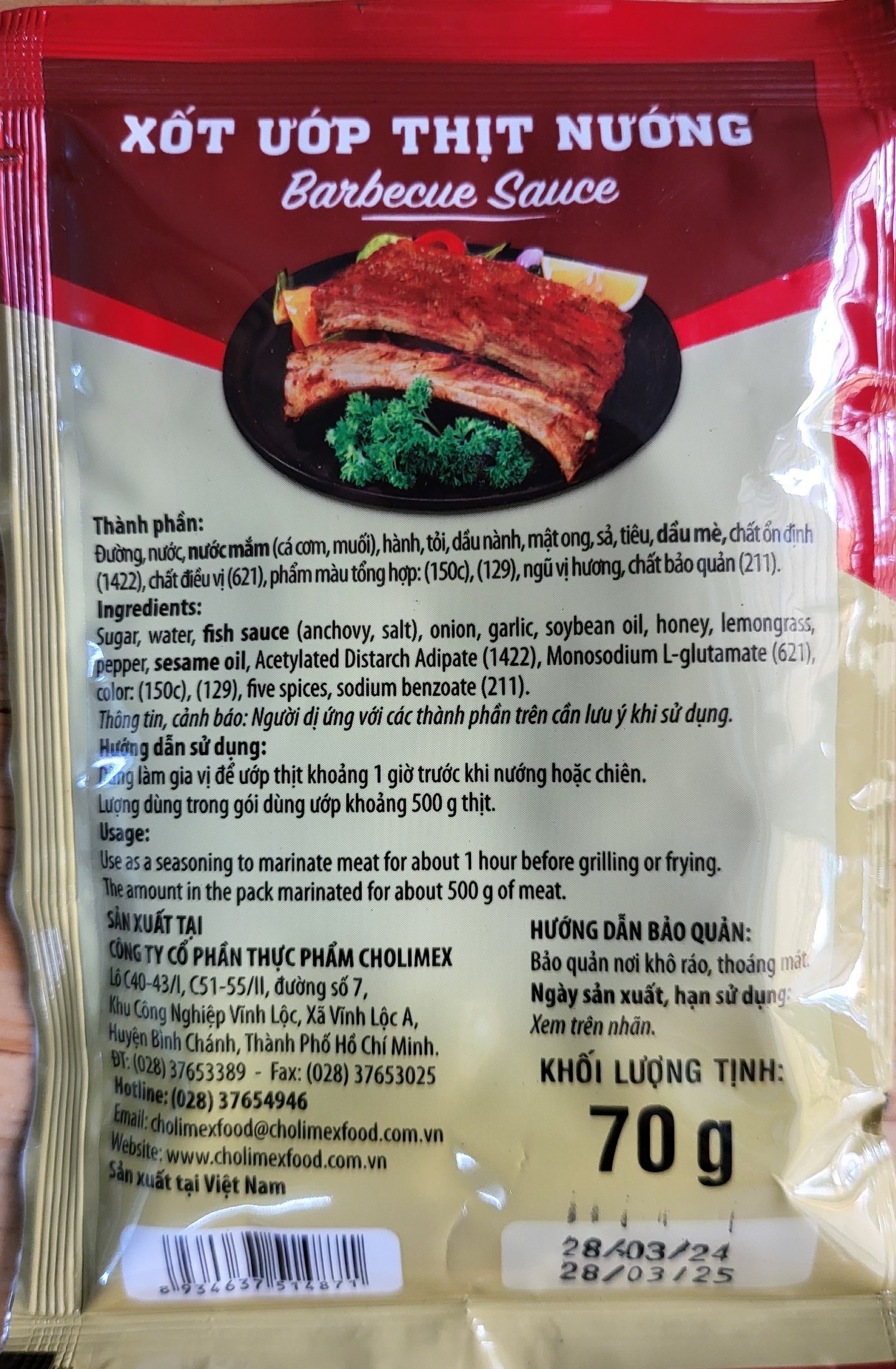 CHOLIMEX (gói ĐỎ 70g) SỐT ƯỚP THỊT NƯỚNG Barbecue Sauce