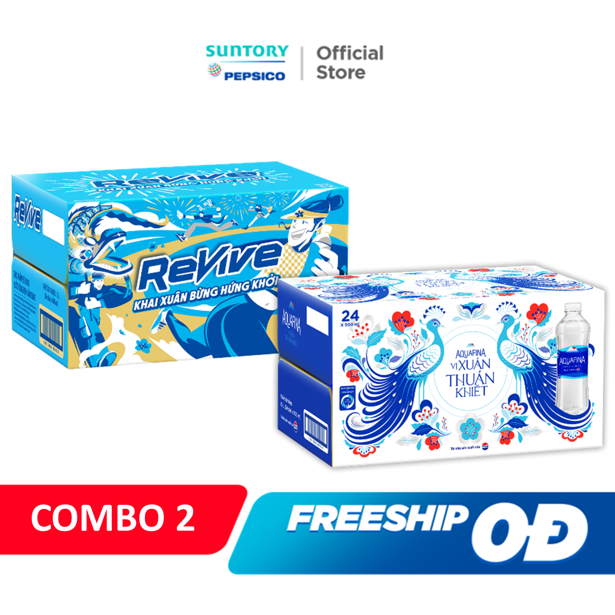 [SALE 15.7] Combo 1 Thùng 24 Chai Revive và 1 Thùng 24 Aquafina (500ml/chai)