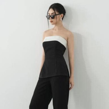 ( Quà tặng dây cột tóc ) Áo Crop Cup Ngực Đen Phối Trắng