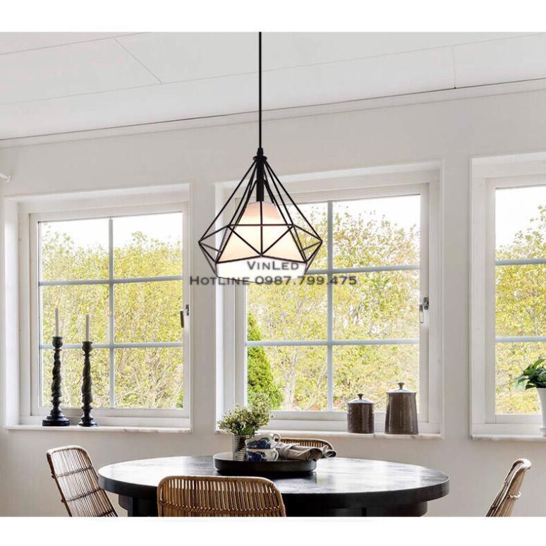 Đèn thả đơn kim cương khung sắt tĩnh điện kèm bóng led phi 250