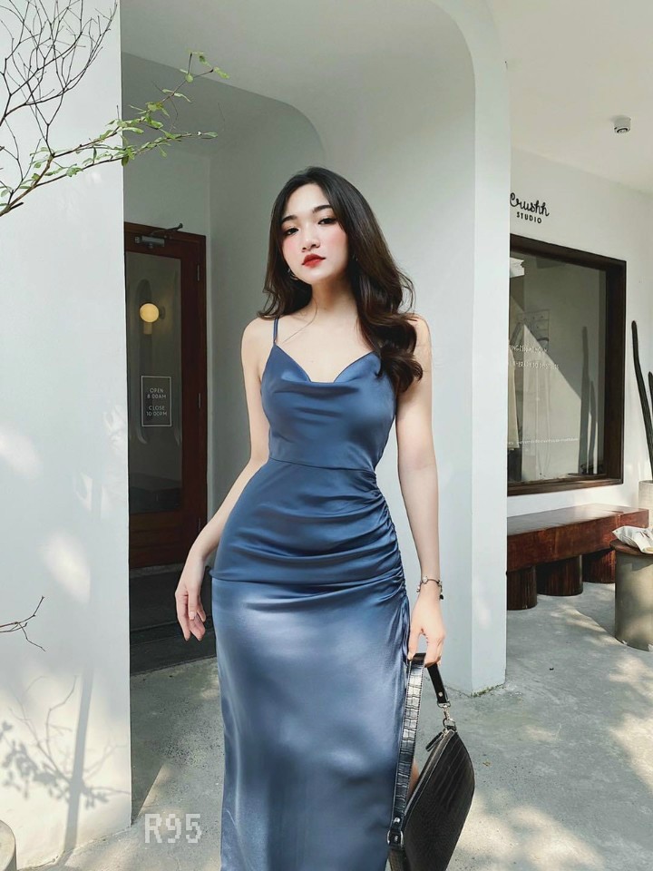 Đầm 2 dây cổ đỗ-ZU#damnu