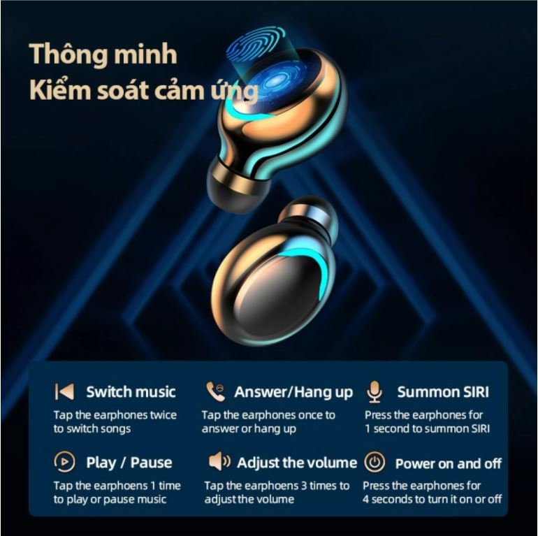 Tai nghe bluetooth không dây BTH F9 5 TWS , tai nghe bluetooth 5.0 F9 pro max chống nước chống bụi, âm thanh vòm 9D chống ồn, mic HD nghe gọi rõ nét, tai nghe pin trâu dùng cho mọi điện thoại