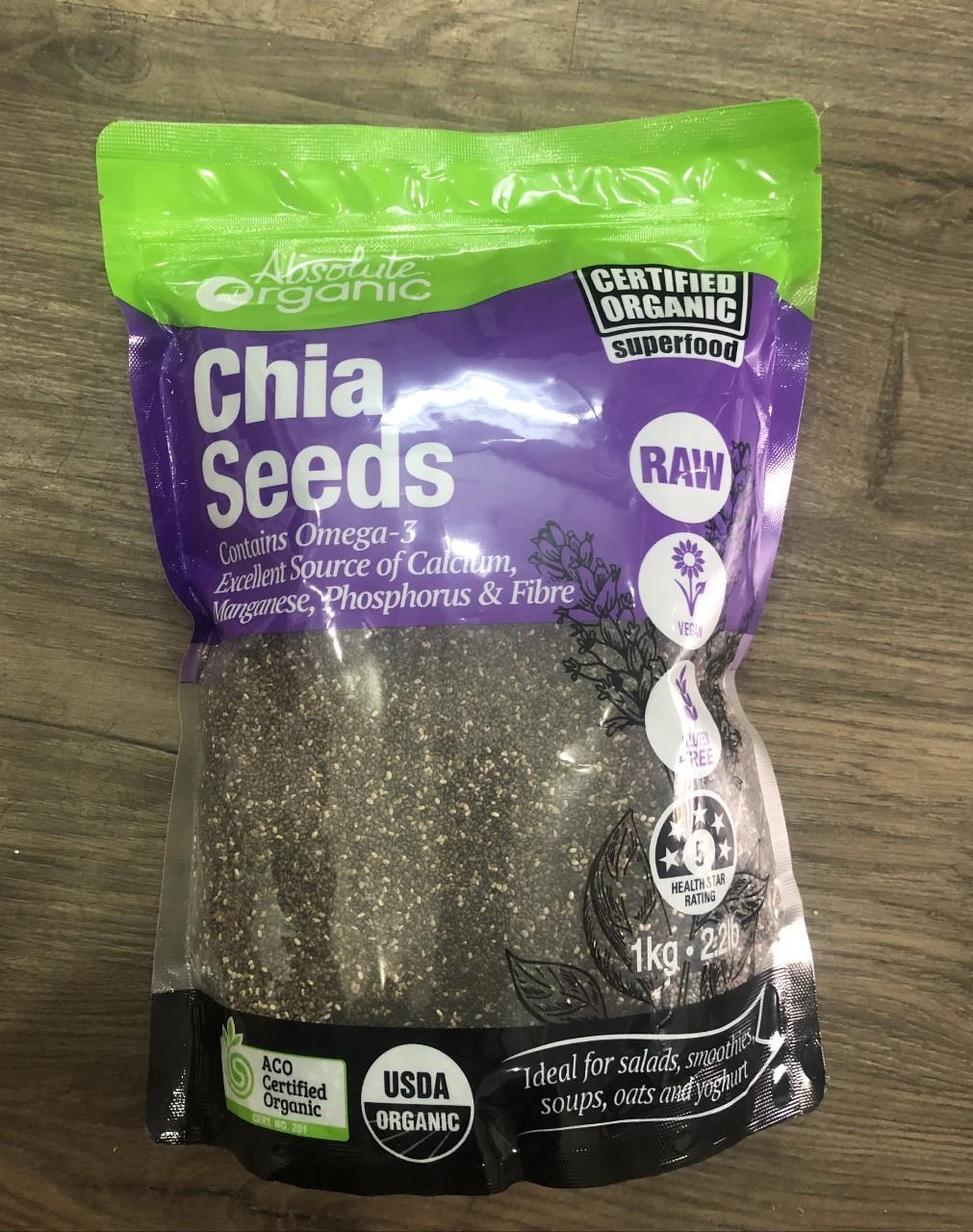 Hạt Chia Úc Hữu Cơ 1KG Nhập Khẩu Absolute Organic Chia Seeds hàng DATE MỚI LOẠI NGON Ăn Kiêng Giảm Cân Hạt Chuẩn Sạch Đều Đẹp Đủ Ký