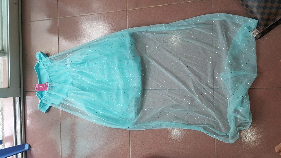 Đầm công chúa elsa khăn choàng dài xanh D264