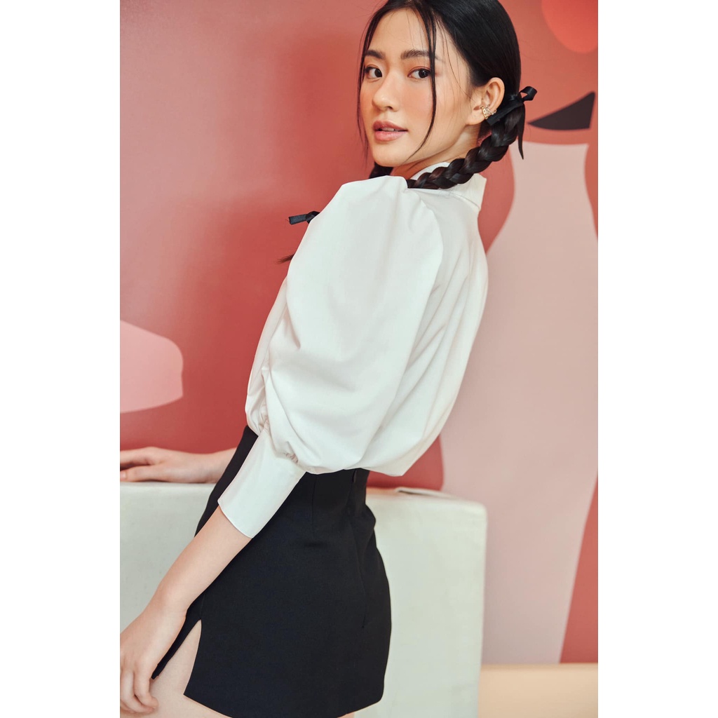 CIGNO-Áo sơ mi trắng cổ danton đắp công sở