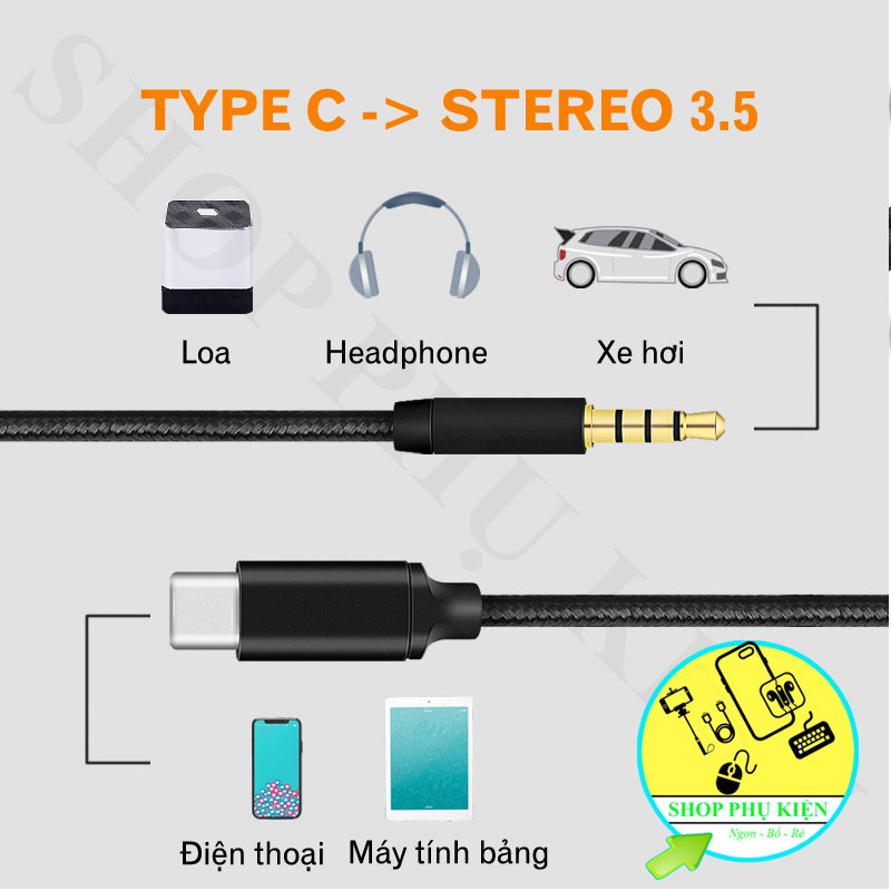 Jack Chuyển Đổi Type-C Sang Stereo 3.5 Dài 1 Mét