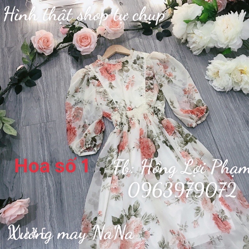Đầm hoa nhí viền ren 2 bèo (hình thật+video)