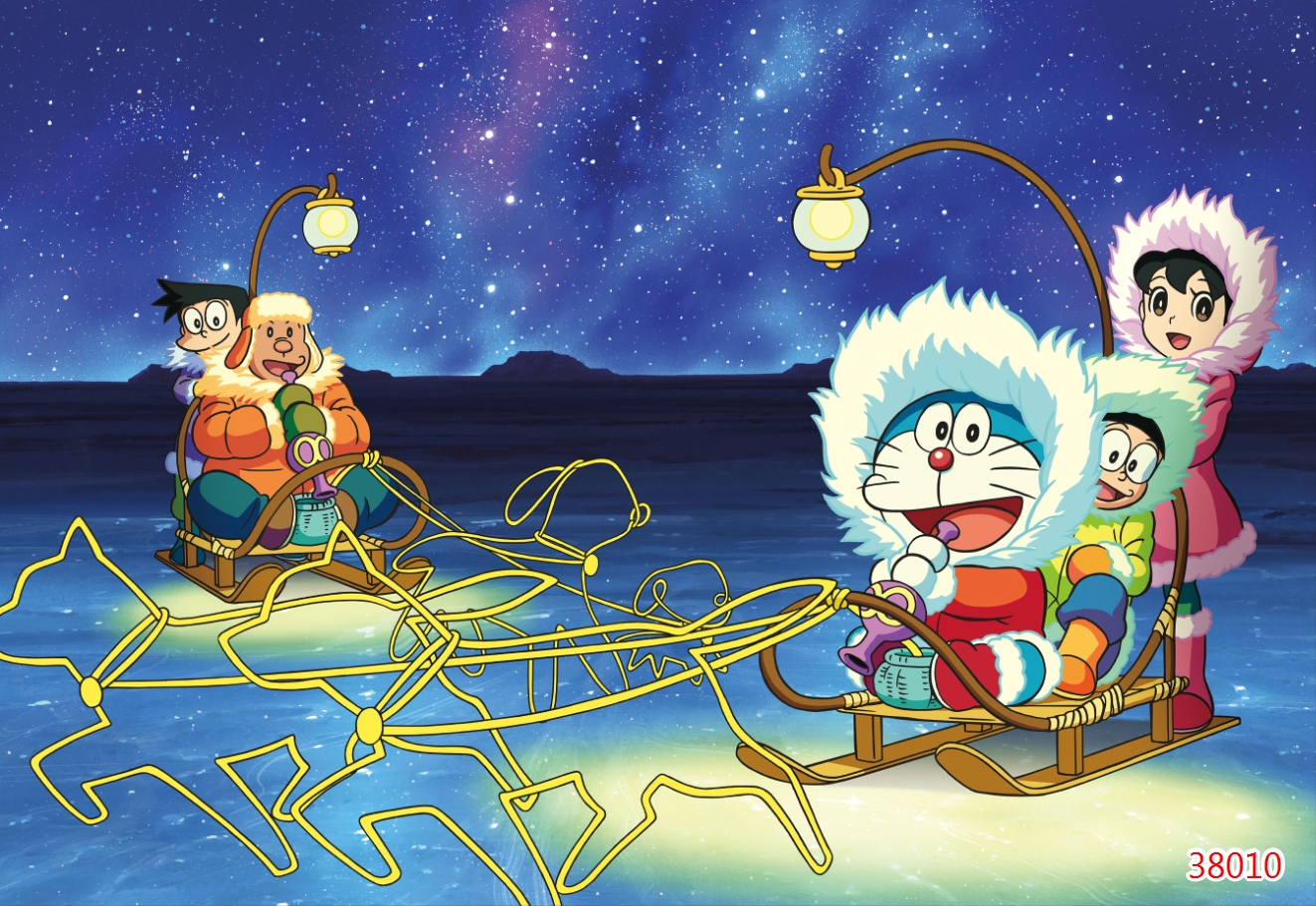 Decal dán tường - Tranh dán tường 3D phủ kim sa Doraemon