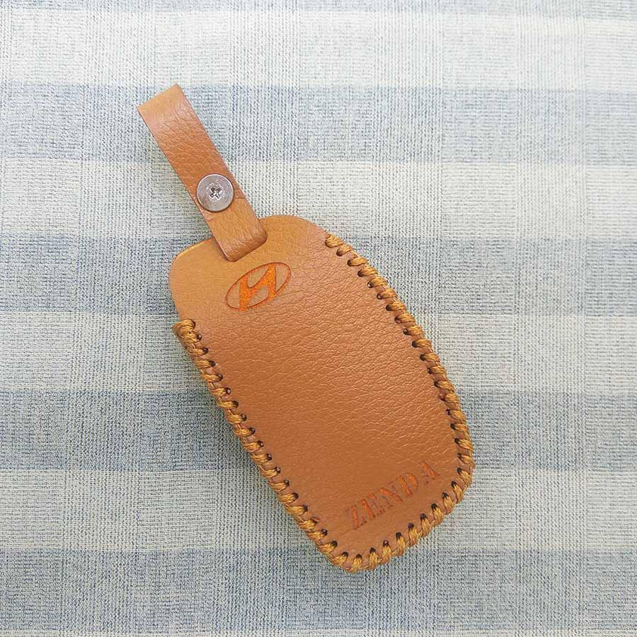 Bao da 3 nút chìa khóa smartkey xe hơi Hyundai (i10 - Tucson - Elantra) (Nâu)