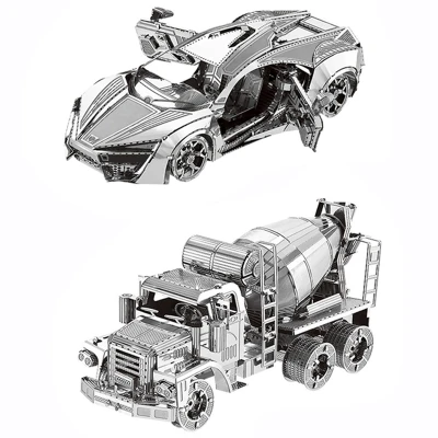 Model 3D Puzzle Metal Model Kit Hypersport Racing Car Assembly Model & CEMENT MIXER Engineering Vehicle Assembly Model