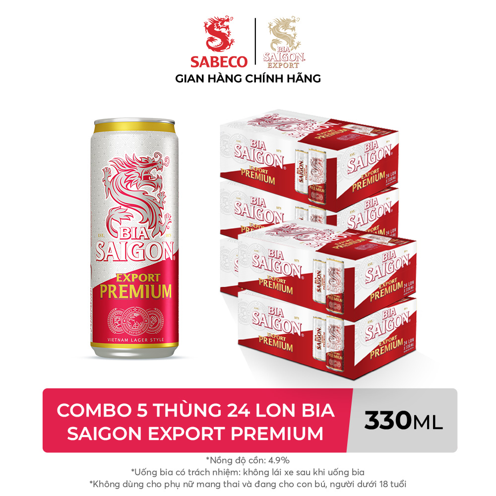 Nồng độ cồn 4.8% - Combo 5 Thùng 24 Bia Saigon Export Premium 330ml