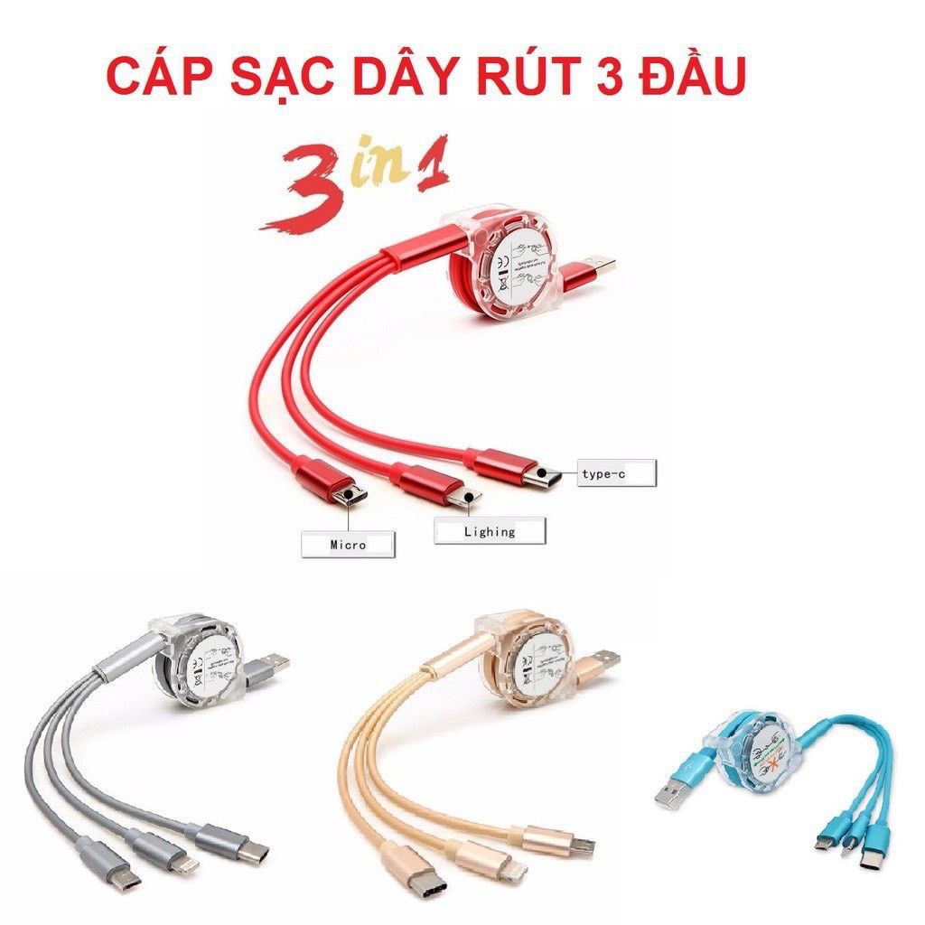 Cap05 - cáp 3 đầu rút gọn dài 1m, nhỏ gọn tiện lợi