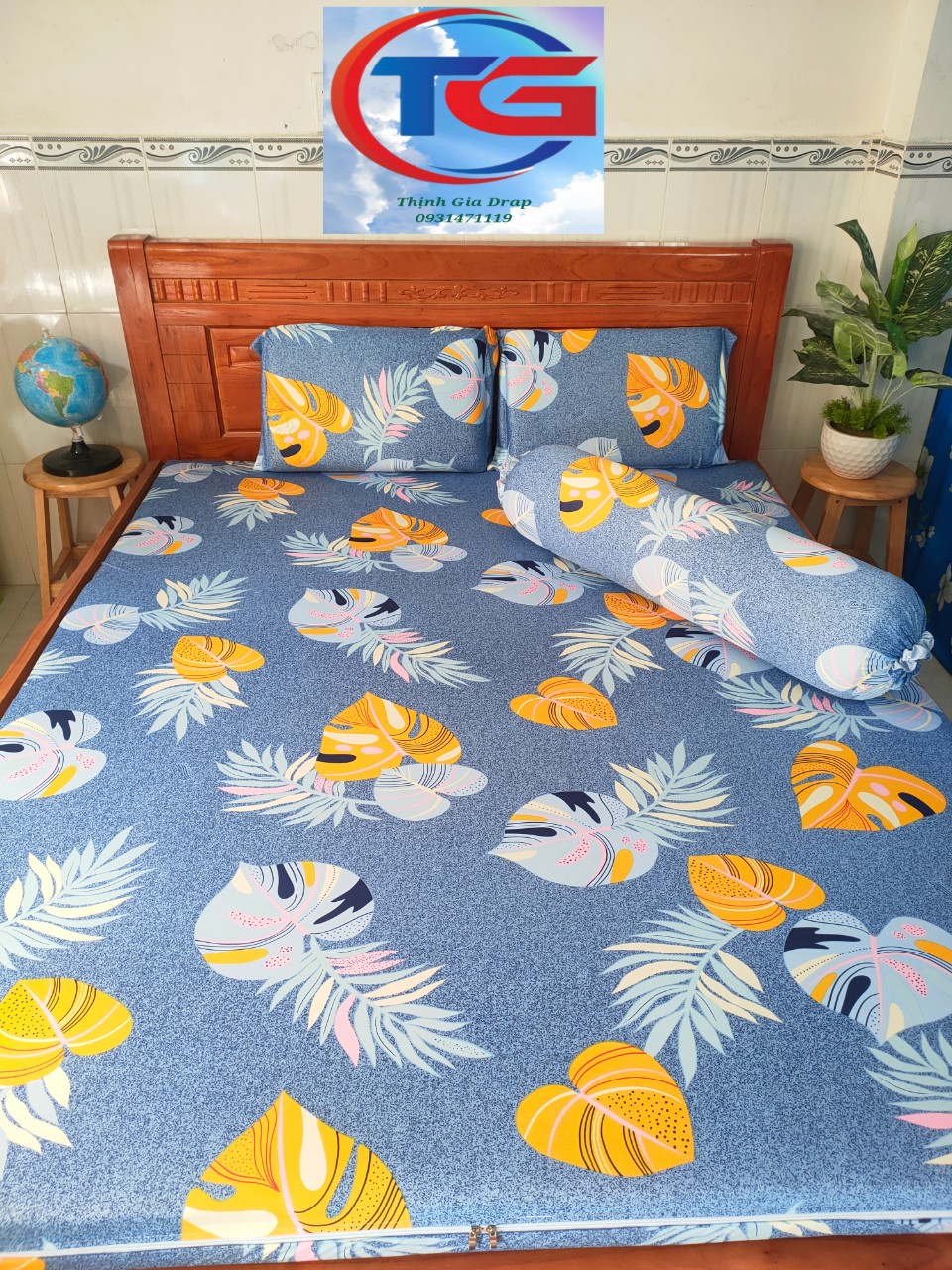 Bộ drap 4món Thun 3D Hàn Quốc ( 1drap + 2 gối nằm + 1 gối ôm)