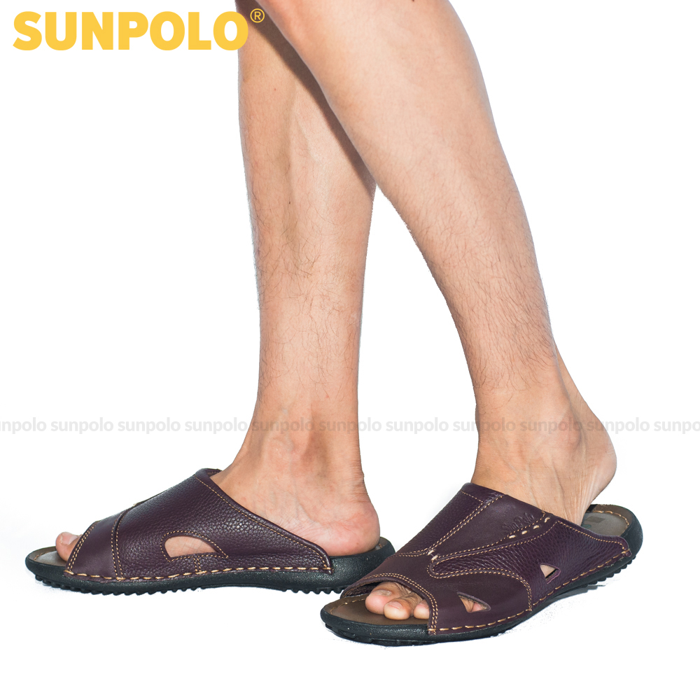 Dép Quai Ngang Nam Da Bò SUNPOLO DQN032 (Đen, Nâu)
