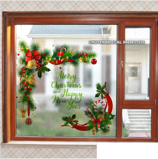 [HCM]Decal Dán Kính Cao Cấp - Vòng Hoa Nguyệt Quế Merry Christmas ( 60x58cm )-DK7113