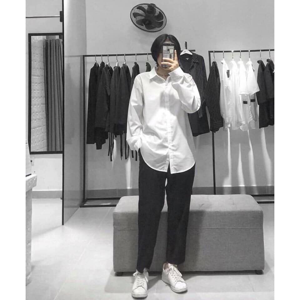 Áo sơ mi trắng trơn basic  chất đẹp dáng oversize
