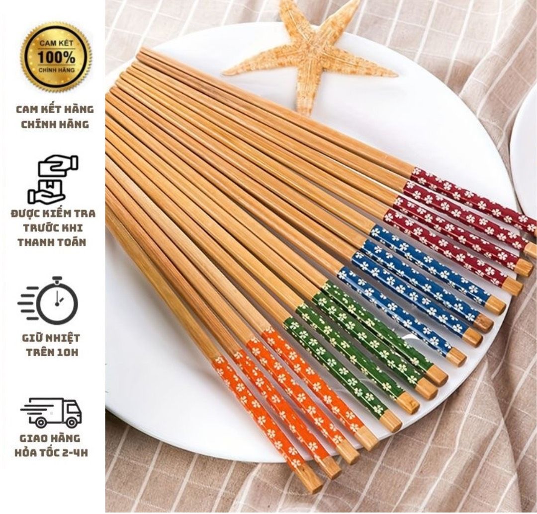 (CHÍNH HÃNG) Đũa Tre, Gỗ Nhật Bản Vỉ 5 Đôi Kokusai 20-25cm