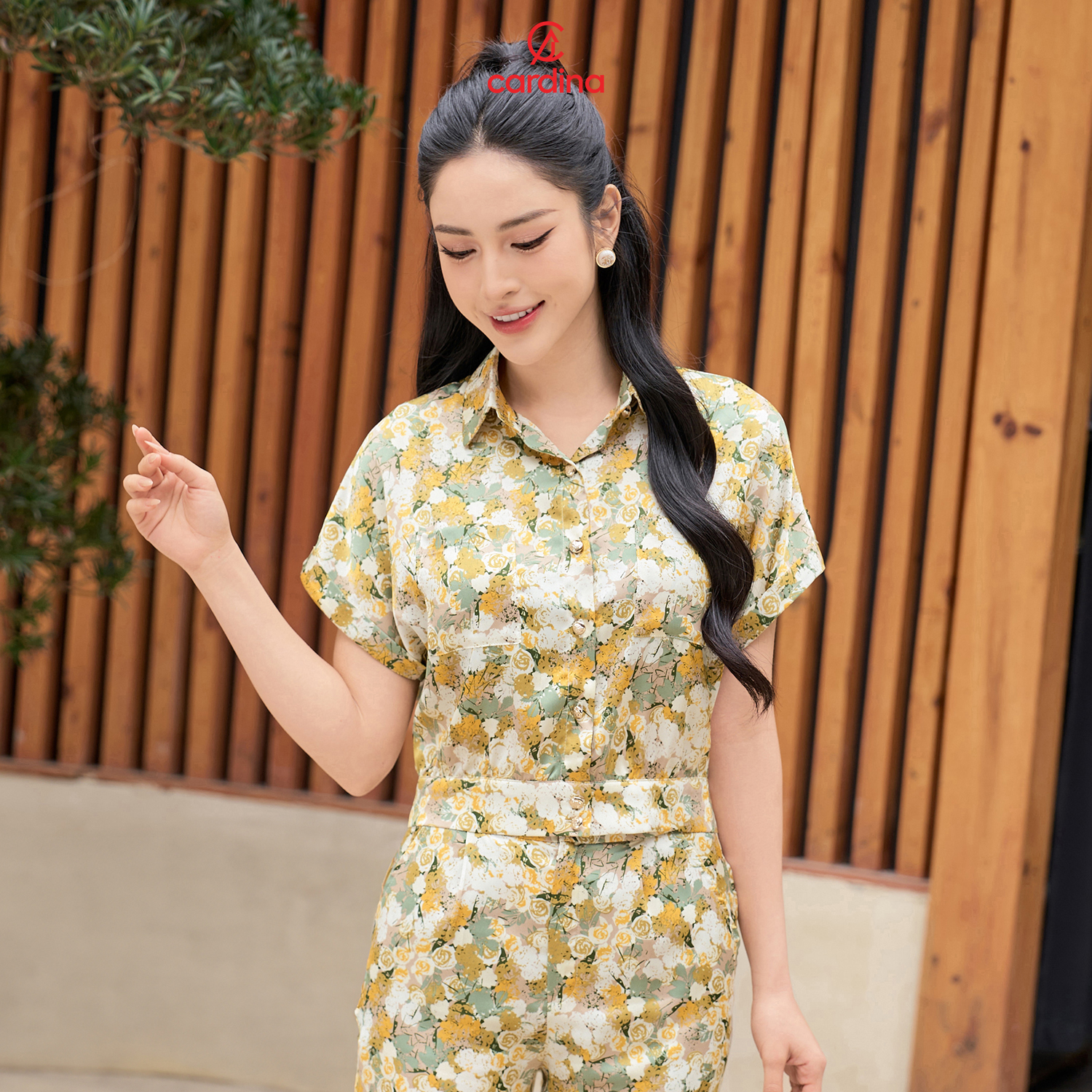 Set sơmi lụa Cardina chất lụa satin cao cấp thiết kế bo gấu quần baggy trẻ trung 4SQB02