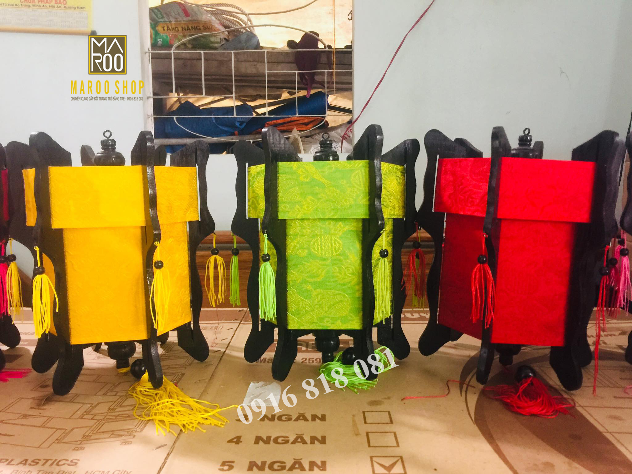 Đèn lồng Hội An gỗ Lục giác vải lụa