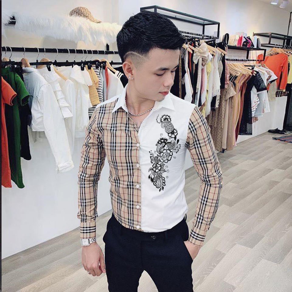 Áo sơ mi nam bbr tay dài họa tiết cao cấp - áo sơ mi kẻ bbr hàng chuẩn sm307