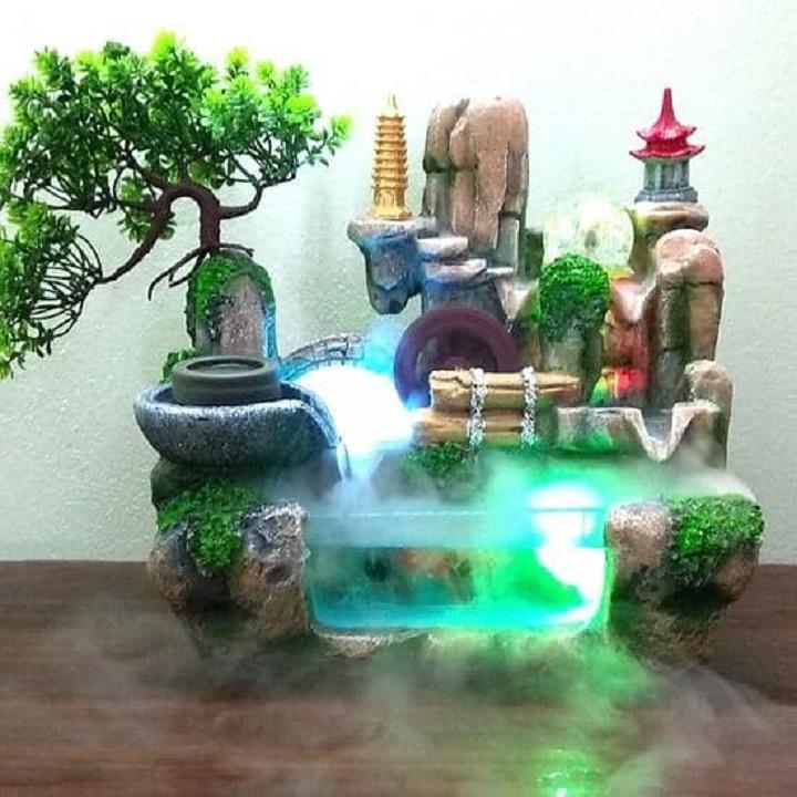 Máy tạo khói hồ cá mini phun sương 12 Led đổi màu