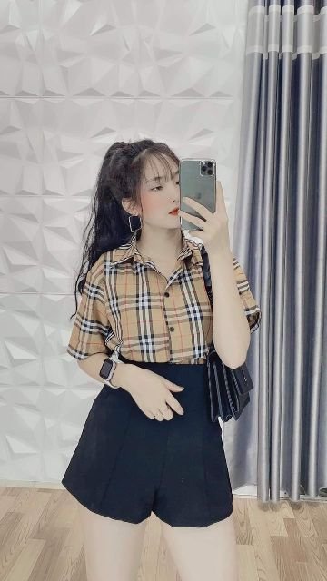 Áo sơ mi nữ kẻ BBR cộc tay chất THÔ đẹp