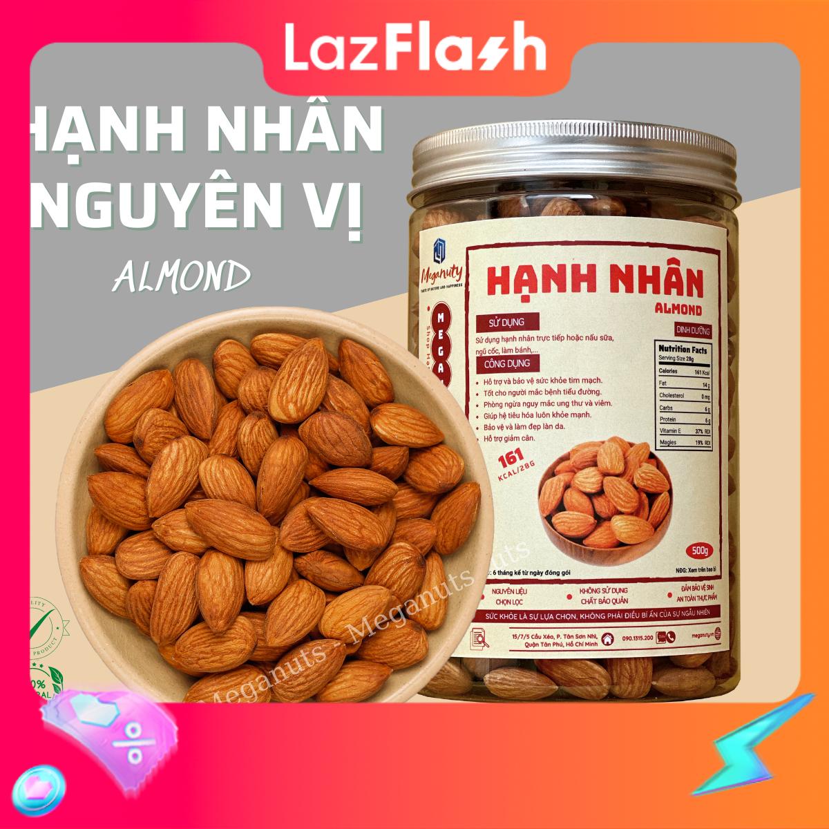 Hạt Hạnh Nhân Sấy Chín Nguyên Vị Meganuts 500Gr Thơm Ngon, Hỗ Trợ Giảm Cân, Ăn Kiêng Hàng Nhập Khẩu