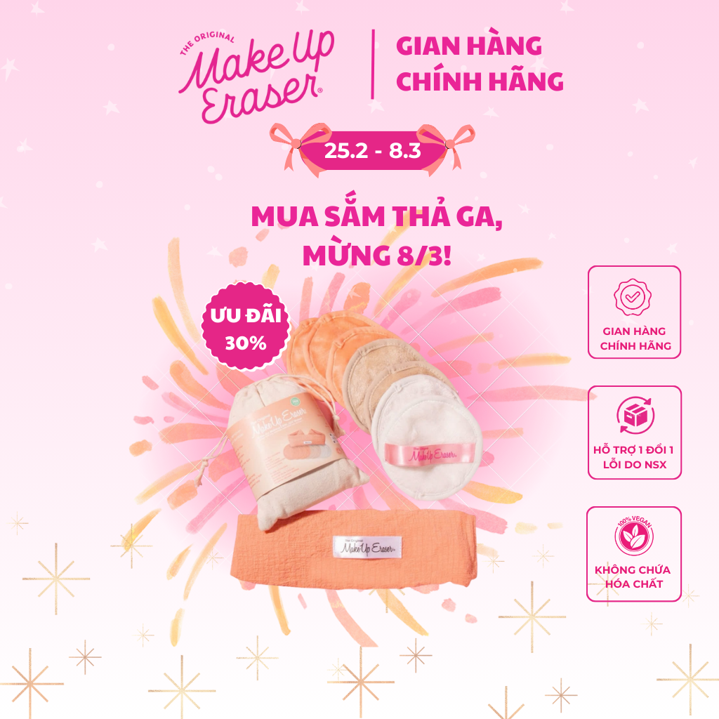 Set mini khăn tẩy trang và tẩy da chết siêu mềm mịn MakeUp Eraser bản Cam nổi bật Peachy Clean (kèm quà cực xinh!)
