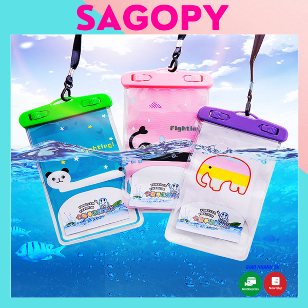 Túi chống nước điện thoại đeo cổ treo tay hoạt hình, túi đựng điện thoại chống nước cho iphone đi bơi, tắm biển Sagopy