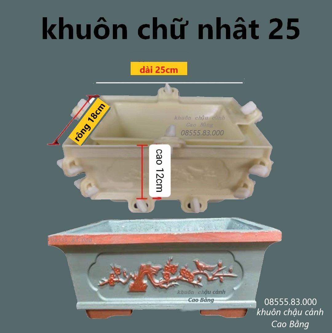 Khuôn đúc chậu cảnh  chữ nhật 25 [khuôn chậu Bonsai mini]