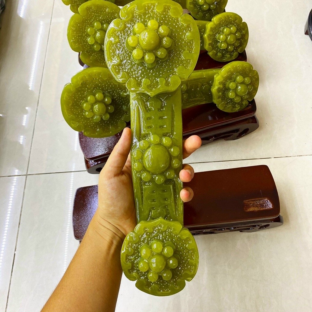 Gậy như ý phong thủy may mắn vạn sự như ý đá ngọc Serpentine - Dài 31 cm