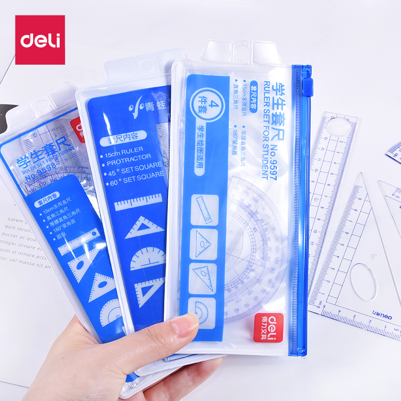 (1 Túi) Bộ dụng cụ thước học sinh Deli - 4 Món - E9597