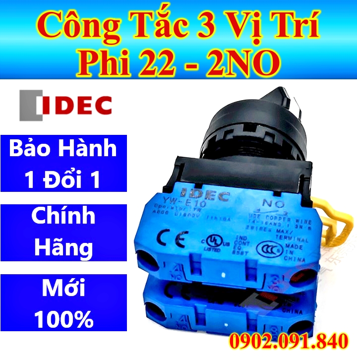 [BẢO HÀNH 1 ĐỔI 1] Công tắc xoay 3 vị trí phi 22 2NO tự giữ IDEC YW1S-3E02